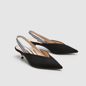 Zara Gingham Slingback Kitten Heels NWOT